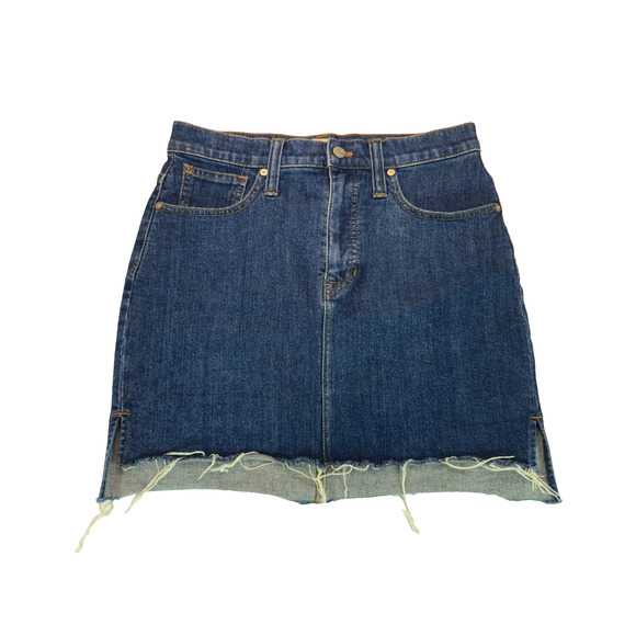 MADEWELL Womens Size 27 Flap Denim Raw Hem Mini Jean Skirt 17" Long - Picture 1 of 8